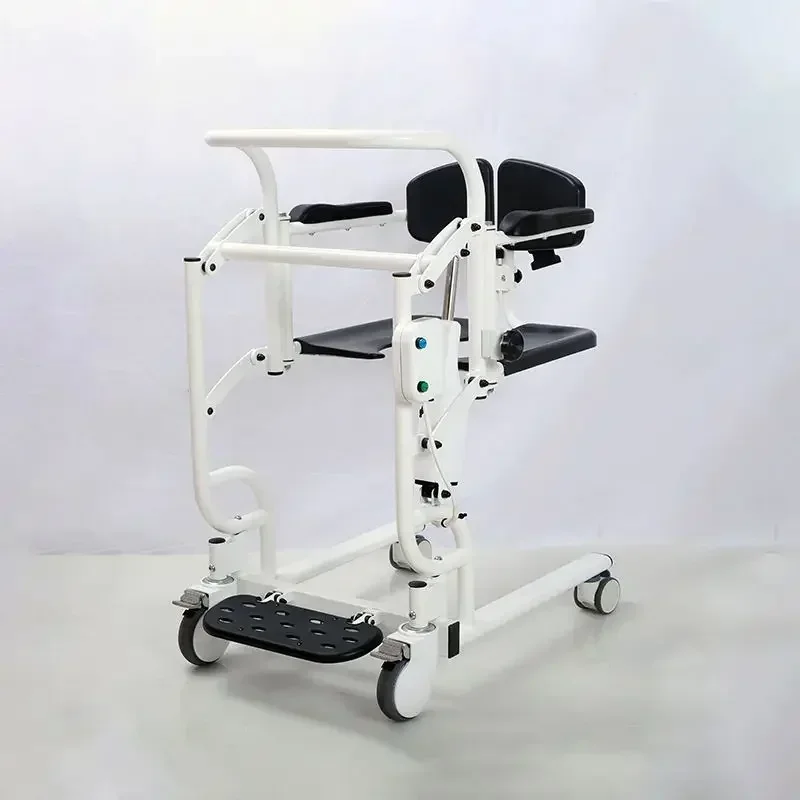 Multi functional electric lift with toilet bowl for bed rest and care of disabled people, easy displacement chair