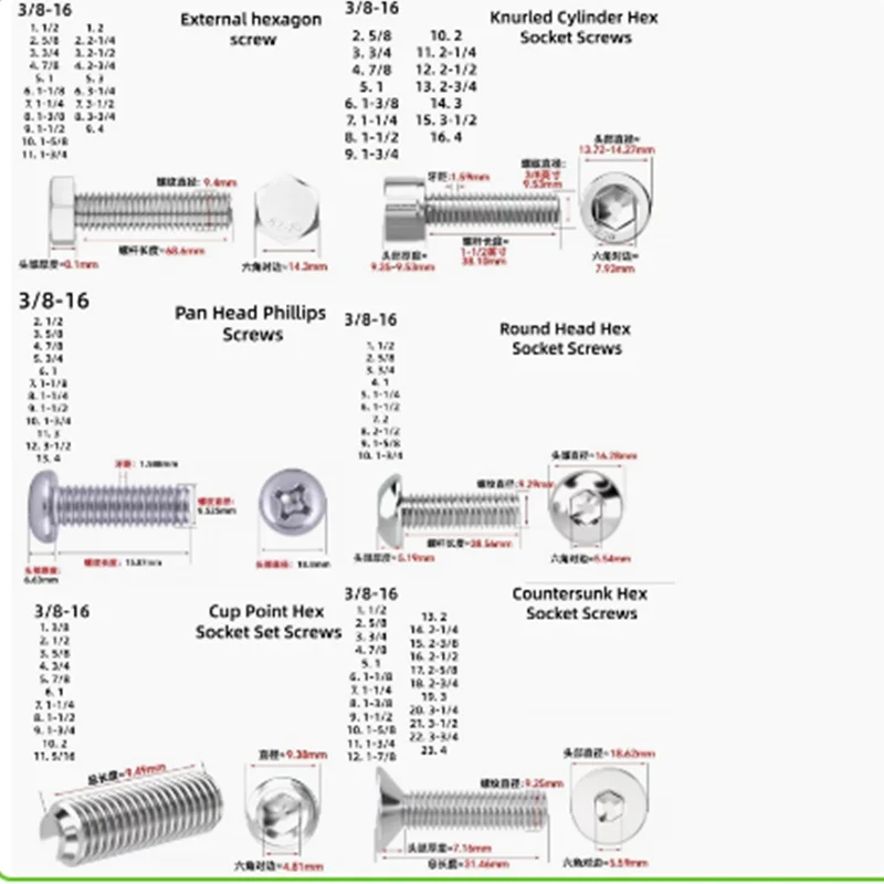 10 Pieces 3/8-16 304 Stainless Steel Anti-Slip Wear-Resistant And Corrosion-Resistant  3/8-16 Screws UNC Or UNF Bolts