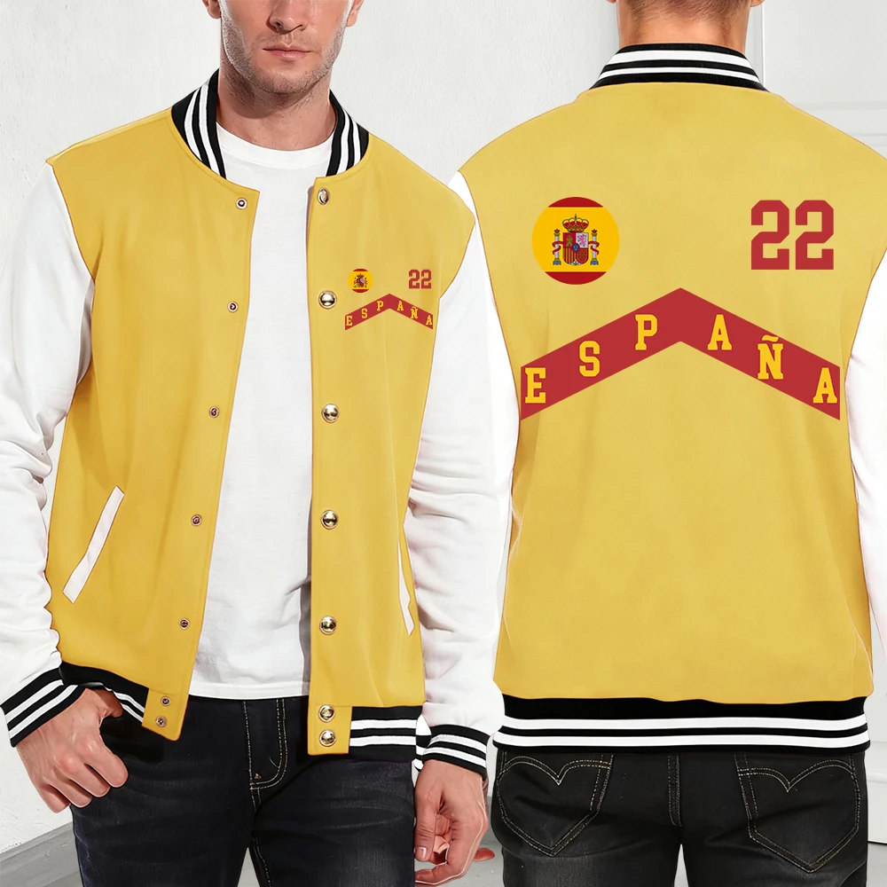 

Флаг Испании, красные, желтые хлопковые пальто с принтом, мужские зимние флисовые теплые куртки, базовый карманный бейсбольный трикотаж, модная мужская одежда