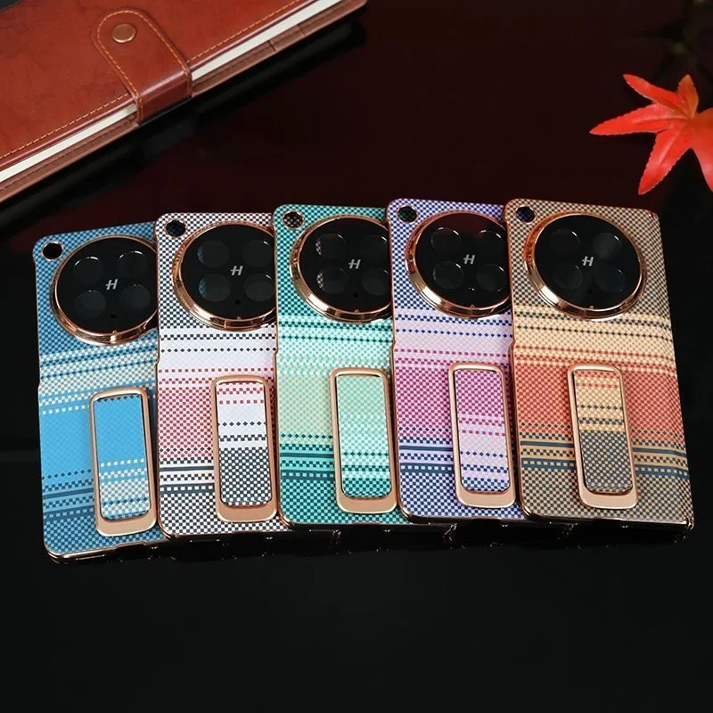 

Case for OPPO Find N6 Luxury Woven Stripe Pattern 360° Rotatable Wristband Stand PU Leather Shockproof Mobile Phone Case Cover