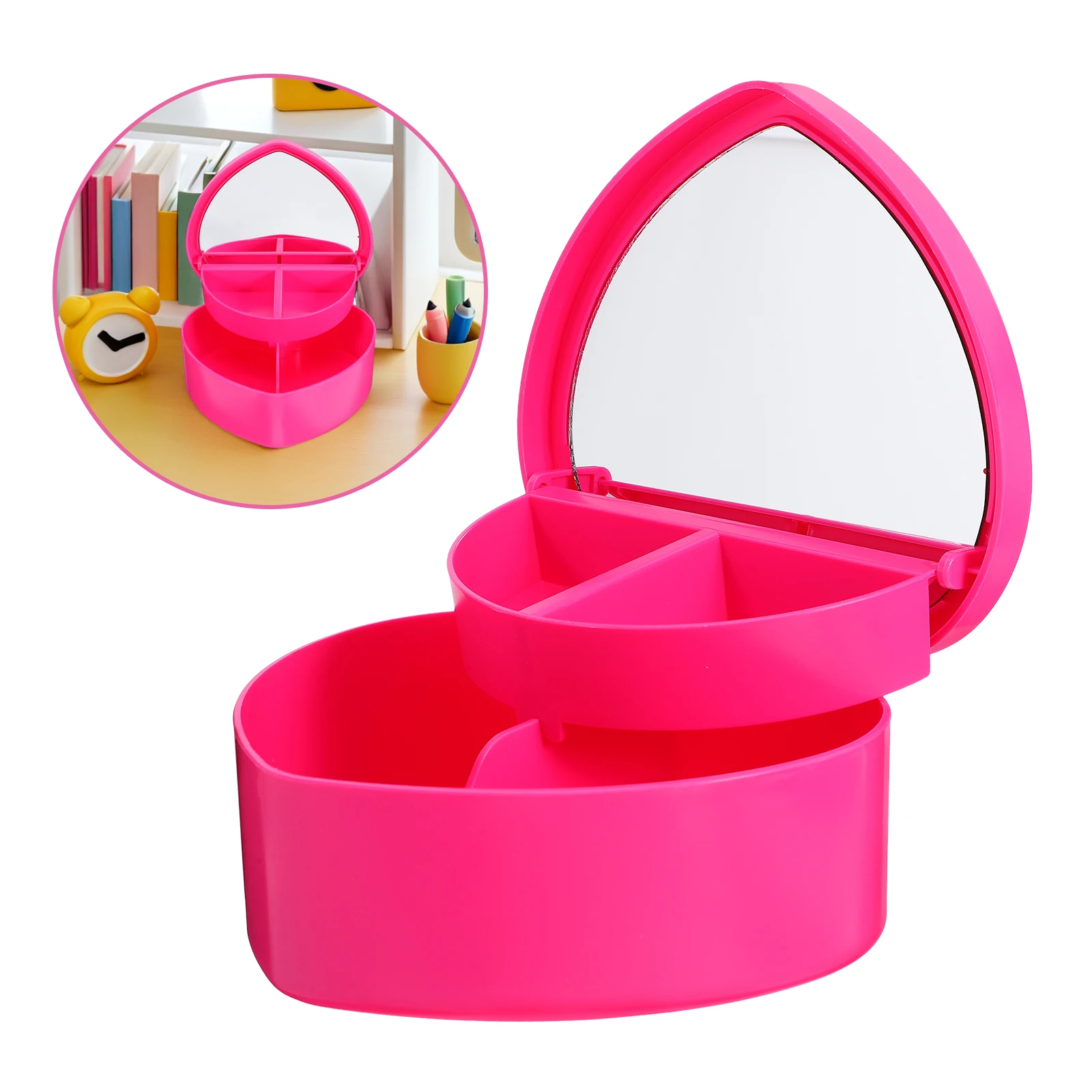 

Heart Shape Jewelry Box Double Layer Makeup Jewelry Storage Organizer Travel Case For Girls Women Lightweight Portable