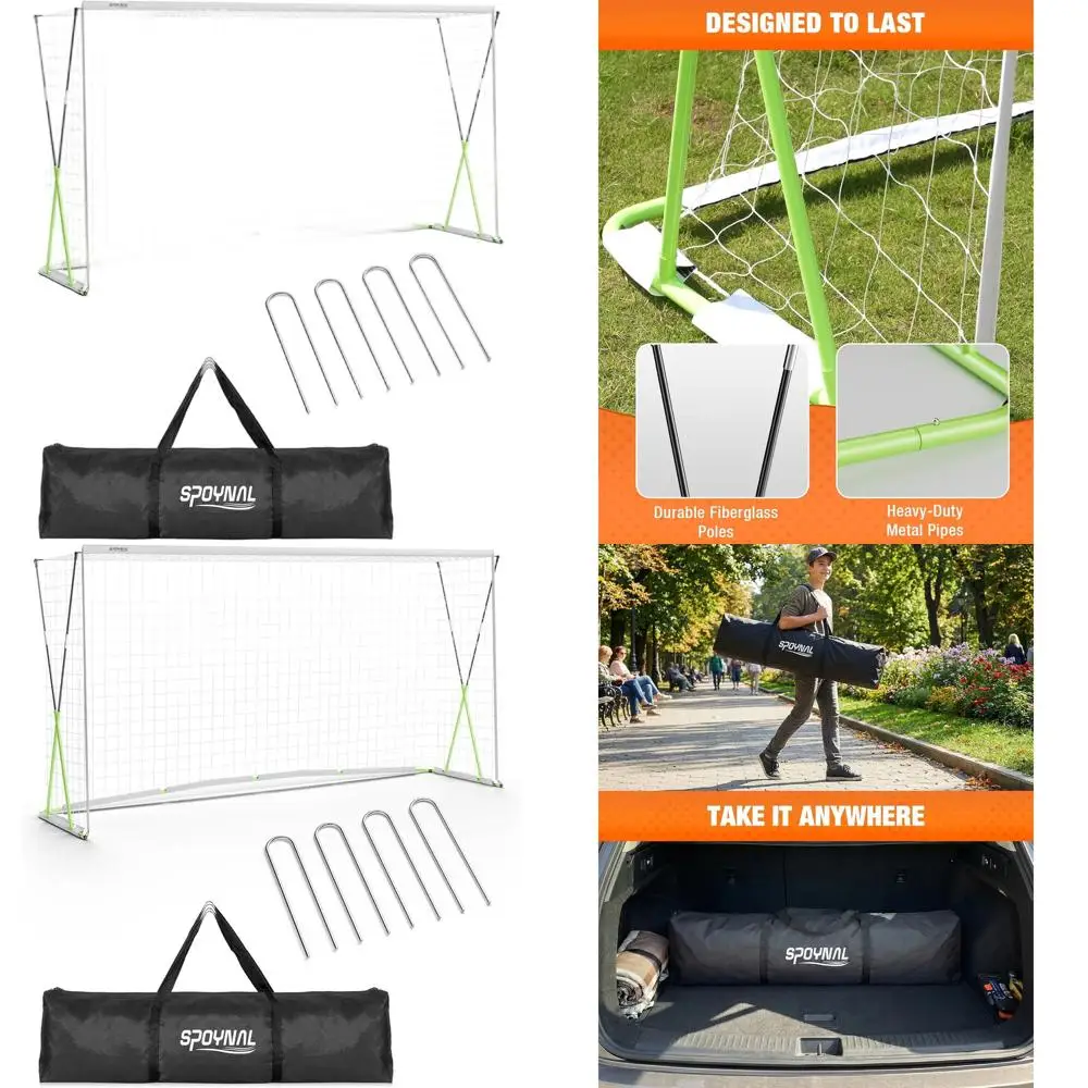 

Portable Full-Size 12x6 Soccer Goal for Outdoor Training and Backyard Play - Durable Frame & Carry Bag Included