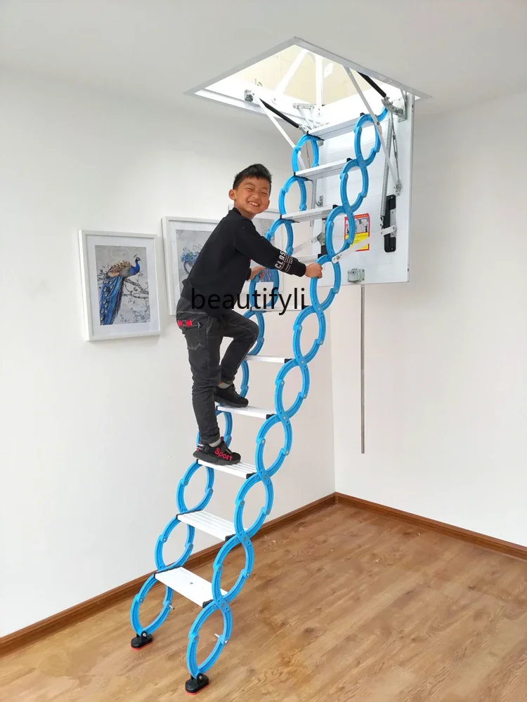 yj  Attic Retractable Staircase Home Indoor Lifting and Foldable Stretch Hidden Invisible Ladder Armrest