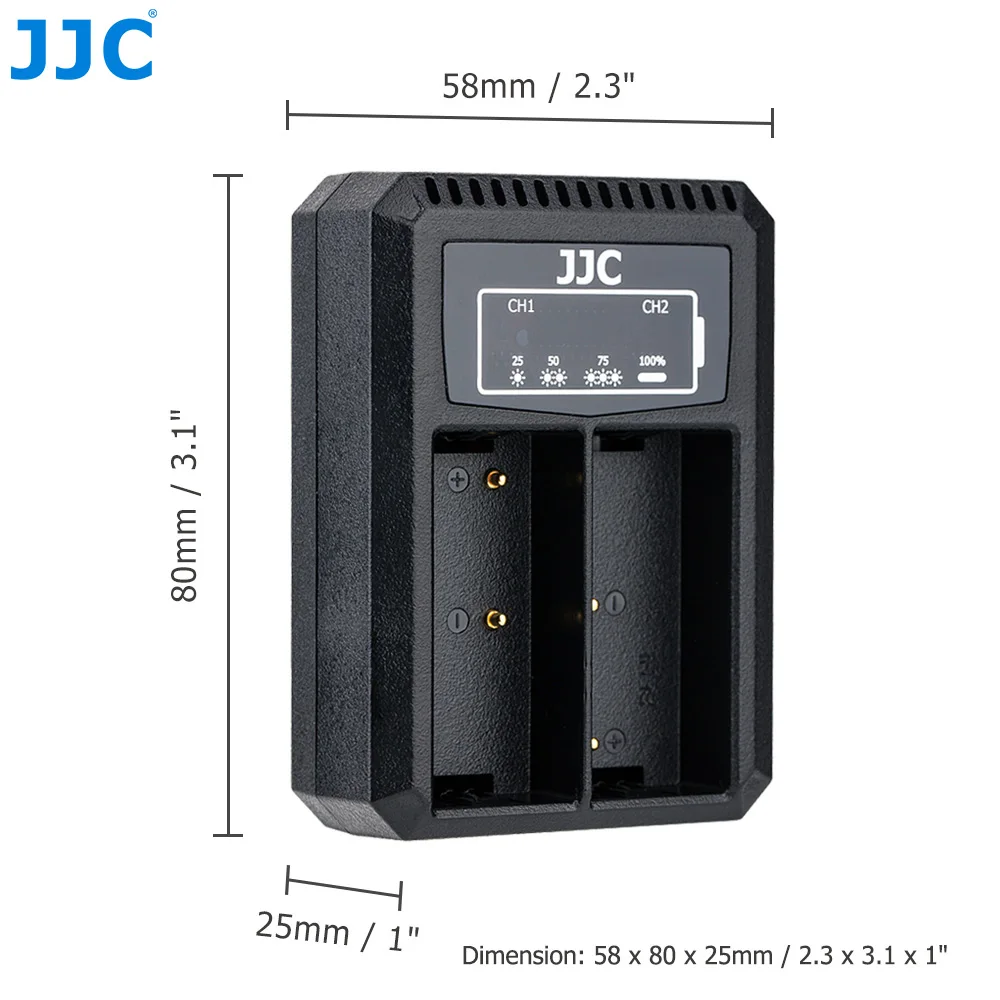 JJC BLH-1 Camera Battery Charger USB Dual Slots for Olympus OM-D E-M1 Mark III, OM-D E-M1 Mark II, OM-D E-M1X Cameras OMD EM1 II