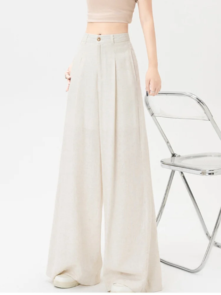 Minimalist Suit Pants Versatile High-End Linen Cotton Drape Slimming High Waist Straight Leg Casual Wide Leg Pants Women's Pants