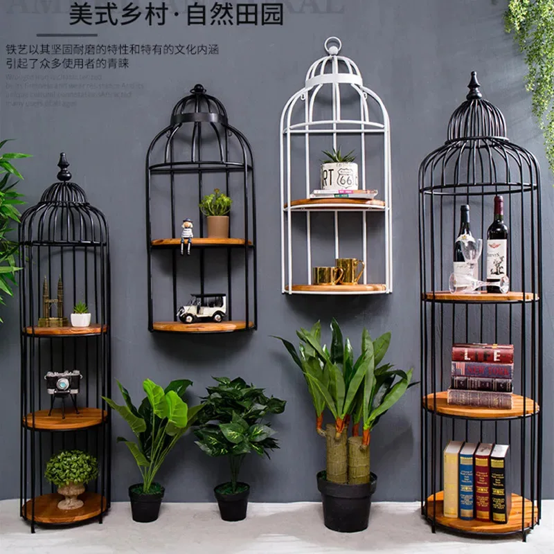 Nordic Wrought Iron Birdcage Rack Floor-standing Multi-layer Bird Cage Rack Bookshelf Ornament Decoration for Home Furniture