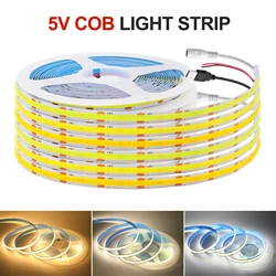 USB 5V COB LED Strip Light 8mm Flexible LED Tape 320LEDs High Density Linear Lighting with Adhesive Tape Cabinet TV Backlight