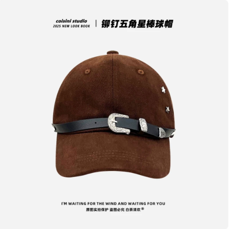 

Niche New British Rivet Belt Star Design Baseball Caps Men and Women Spring and Autumn Outdoor Leisure Adjustable Hip Hop Hat