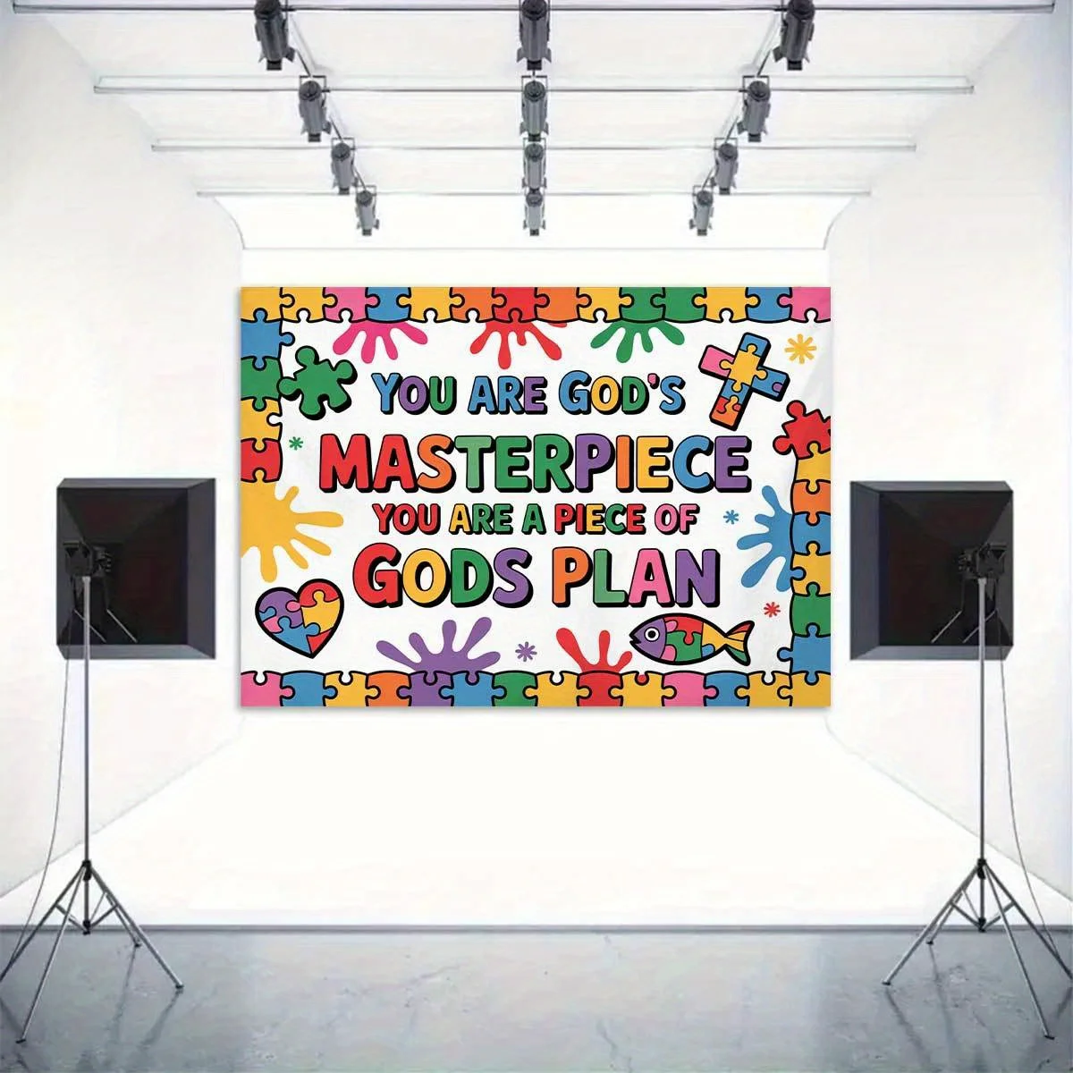 قطعة واحدة من لافتة خلفية التصوير الفوتوغرافي الملهمة الدينية - تصميم ألغاز "أنت تحفة الله".