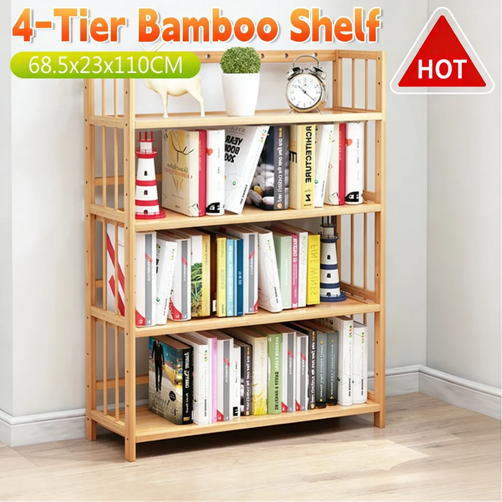 

4-уровневая бамбуковая полка для обуви, книжный шкаф с регулируемой высотой, простая сборка, стеллаж для хранения, вмещает 15-20 пар обуви для прихожей Bathr