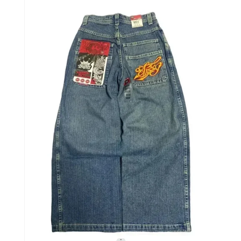 JNCO Jeans New Y2K Harajuku Hip Hop Letter Embroidered Vintage Baggy Jeans Denim Pants Mens Womens Goth High Waist Wide Trousers