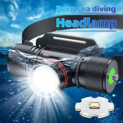 White Laser LED Diving Headlamp High Lumen Scuba Dive Head Flashlight Underwater IPX8 Rechargeable Battery Diving Headlight