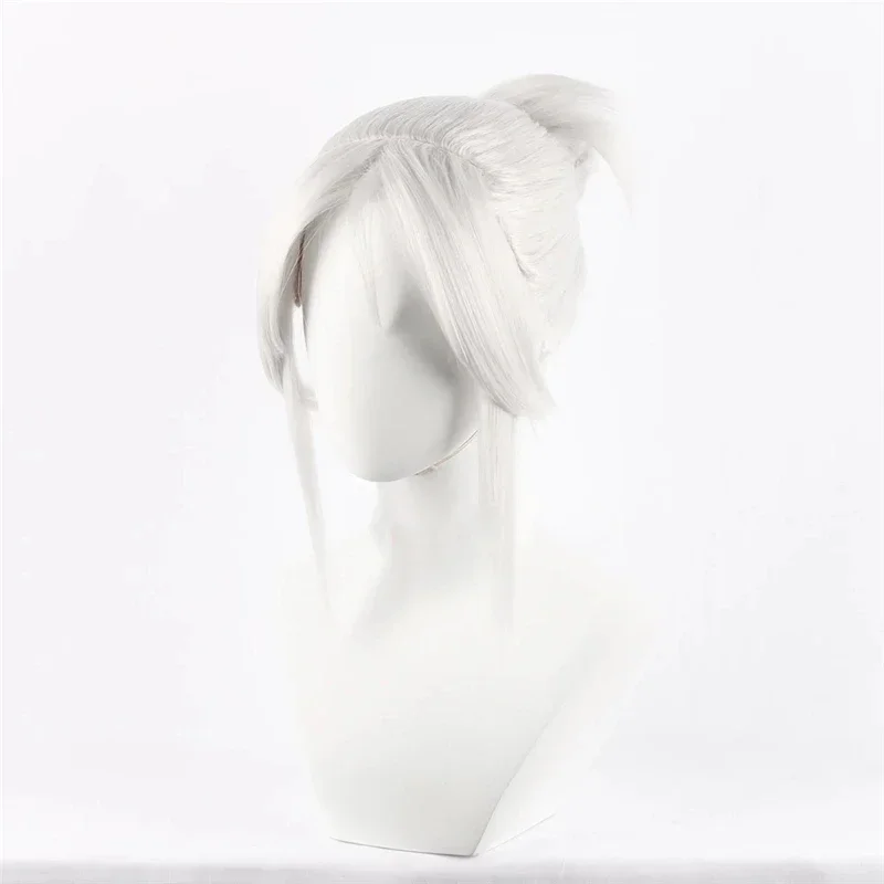 Game Valorant Jett Cosplay Wig Silvery White Heat Resistant Wigs Halloween Women Cosplay Wigs }