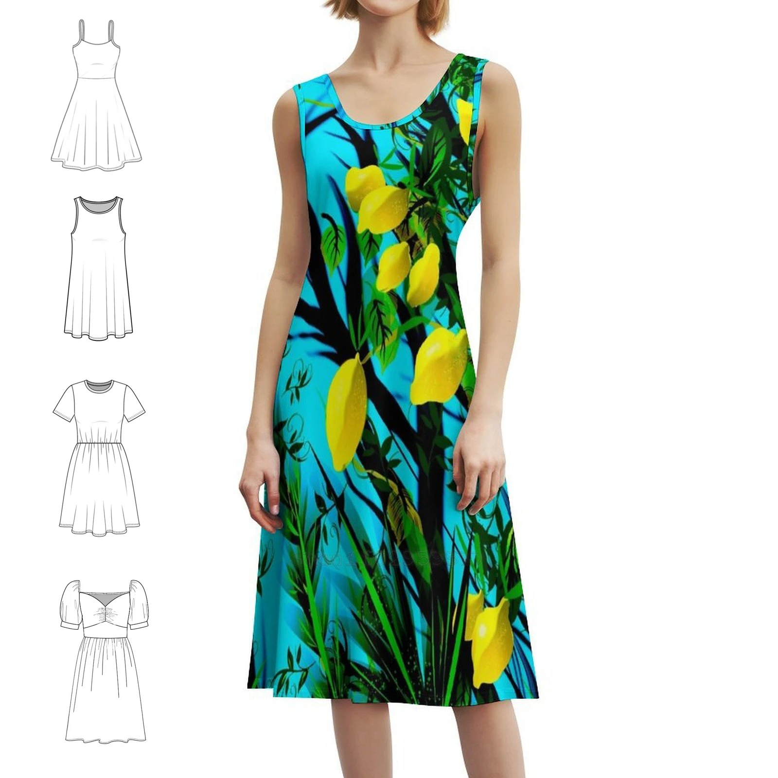 

Lemon Tree Design Floral Smock Dress For Women Spring Summer Casual Dress For Party Female Clothing