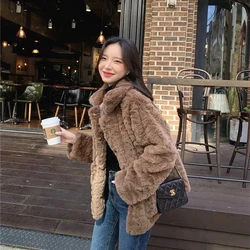 Female Imitation Rabbit Plush Thick Fur Lamb Coat Loose Warmth Jackets Women