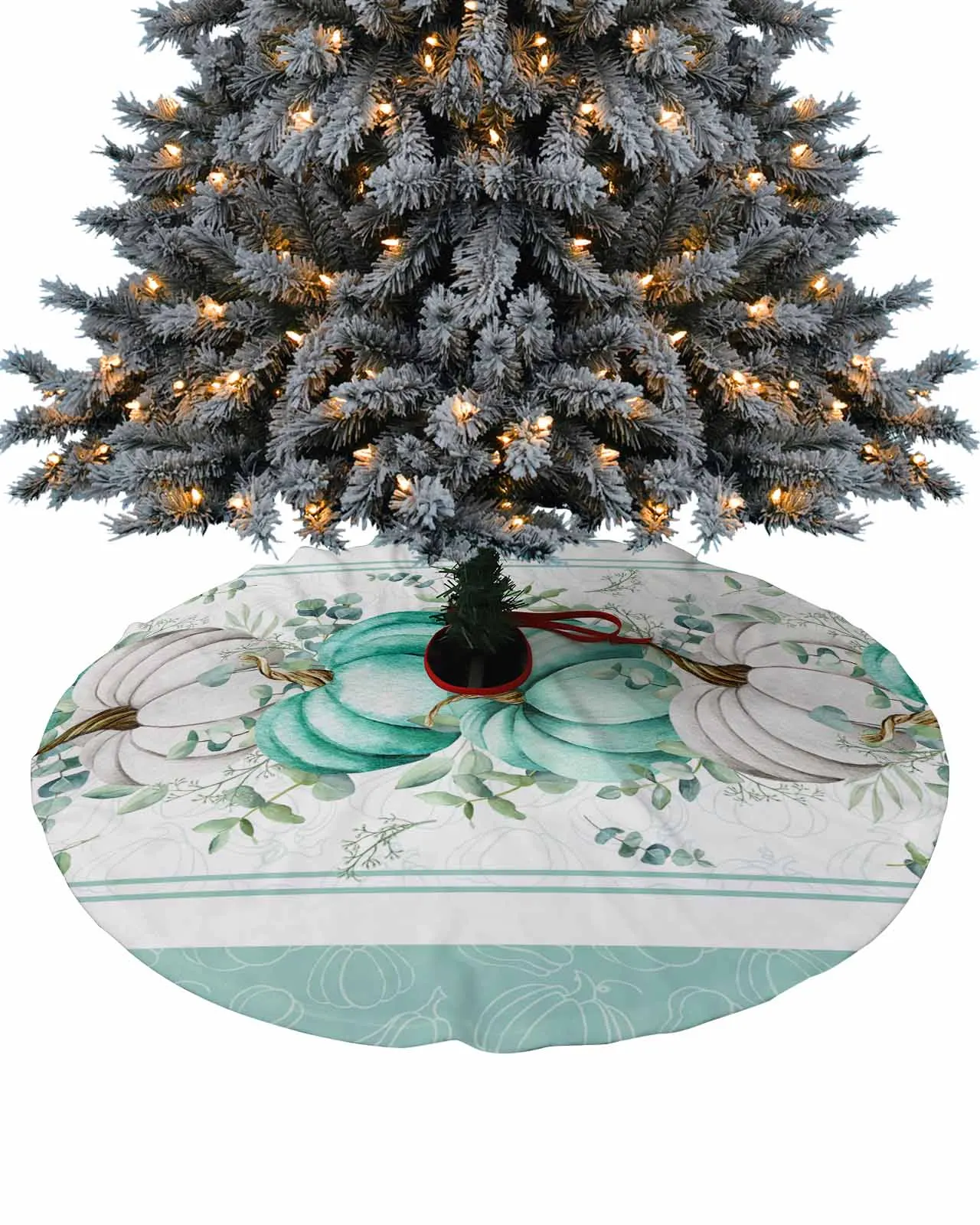 Duck Green White Pumpkin Eucalyptus Leaves Christmas Tree Creative Printed Tree Bottom Decoration Festival Party Tree Skirt