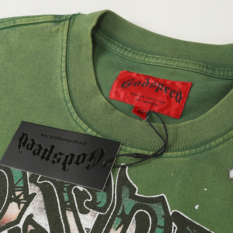 غسلها القطن Godspeed بأكمام طويلة تي شيرت كلاسيكي أسود أخضر هليكوبتر طباعة الأبيض النافثة للحبر الجولة الرقبة القمم Y2K ملابس للرجال #6