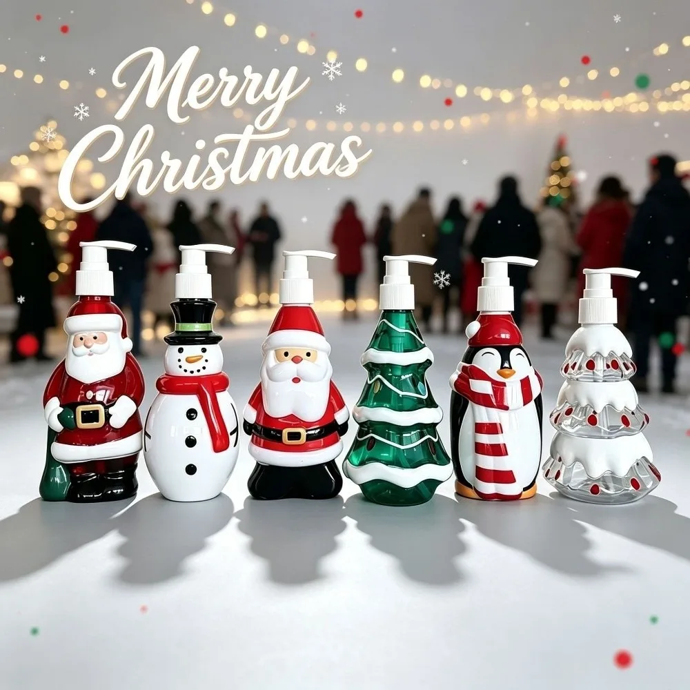 300ml Christmas Pump Bottle Snowman Xmas Tree Lotion Dispenser Bottles Reusable Santa Claus Gel Hand Sanitizer Bottle Bathroom
