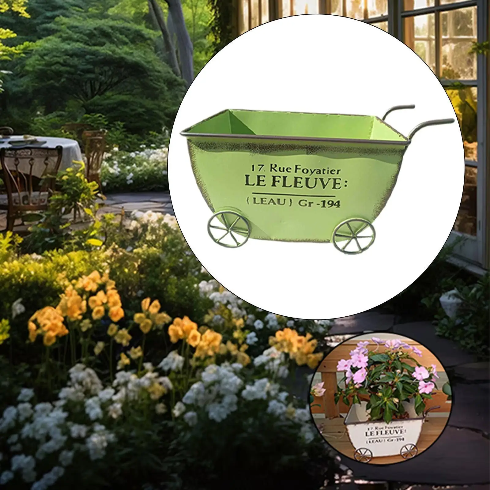 Flower Cart Wheelbarrow Space Saving Flower Pots for Garden Outdoor Yard