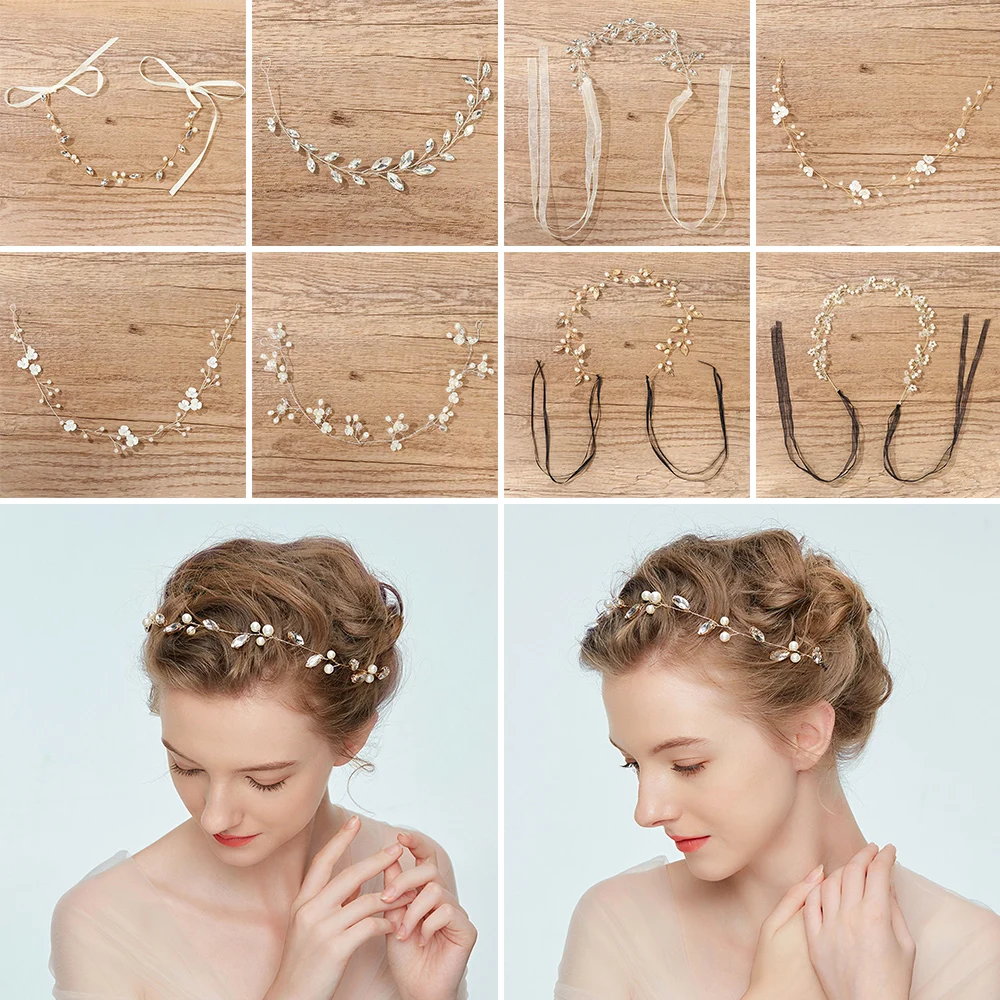 Pearl Rhinestone Women Headband Wedding Jewelry Hair Accessories Women Bride Headband Hair Jewelry Silver Color Hairband