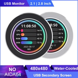 2.1 / 2.8 Inch USB Screen Water-Cooled Chassis Screen 480x480 RGB Round Screen Music Spectrum Analysis Drive Free NO AIDA64