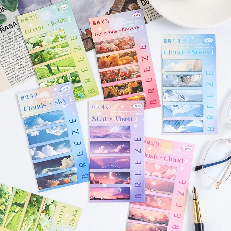 5pcs/pack Magnetic Bookmark Beautiful Scenery Clouds Simple Literary Pattern Bookmark Reading Tool School Office Supplies