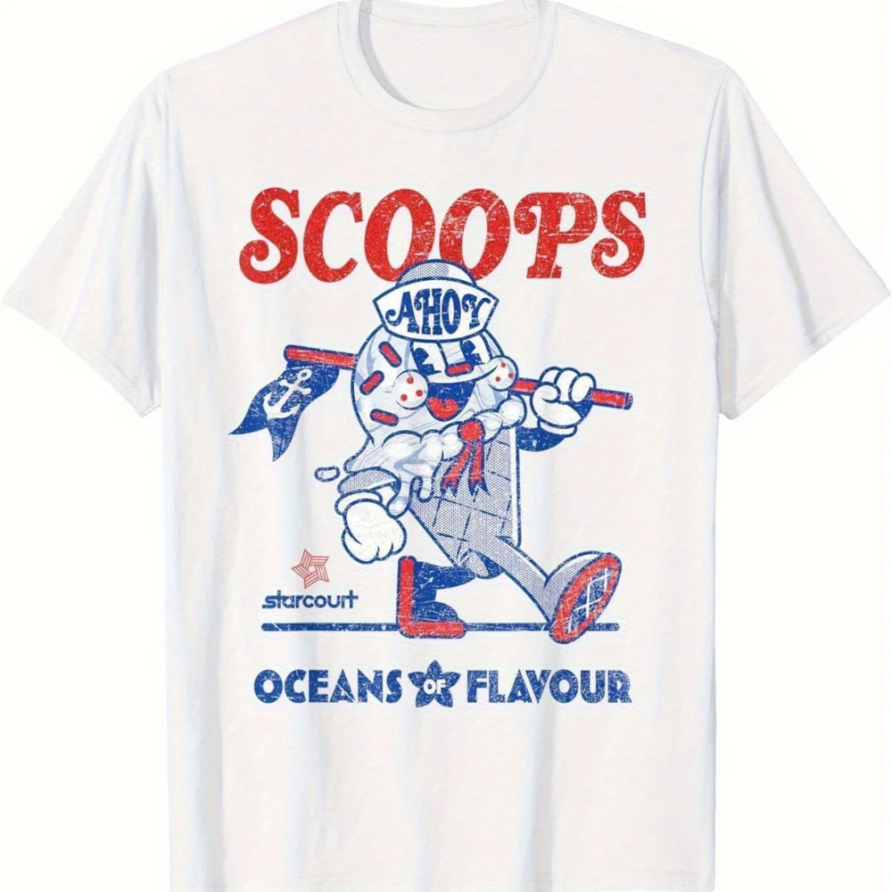 Retro Scoops Ahoy Camiseta de mascote de sorvete Uma camiseta retrô de personagem de desenho animado com logotipo The Scoops Ahoy adequado para todas as estações