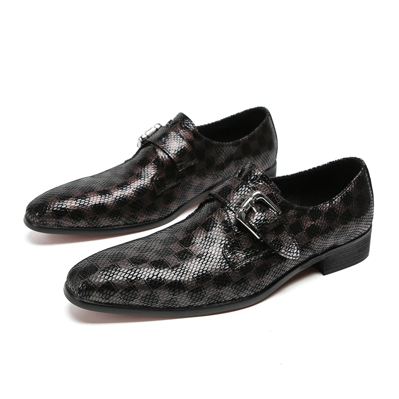 

Men's casual leather shoes, British men's personalized buckle plaid shoes, handmade design and production