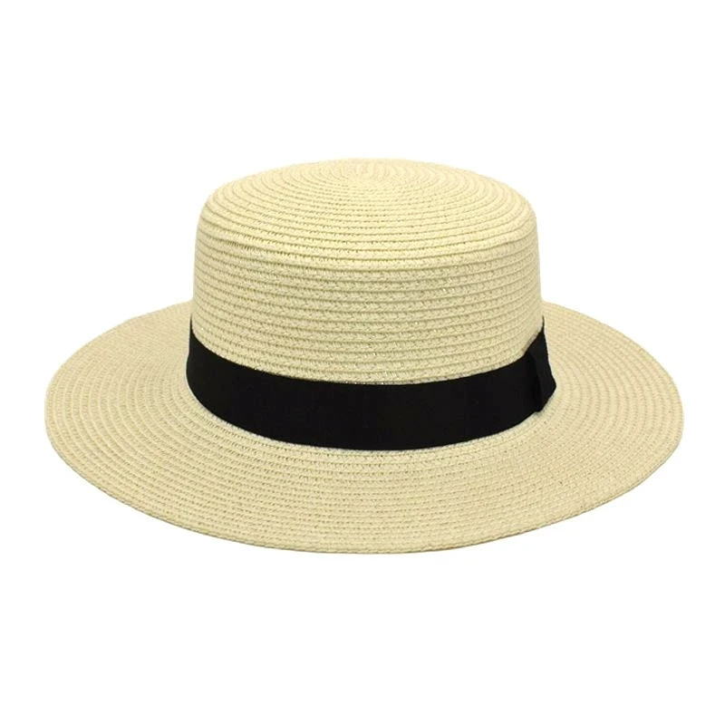 Sommer Sonnenschutz Strand Strohhut mit flacher Krempe Stroh gewebter Sonnenschutzhut Strandhut mit breiter Krempe – Detail 13