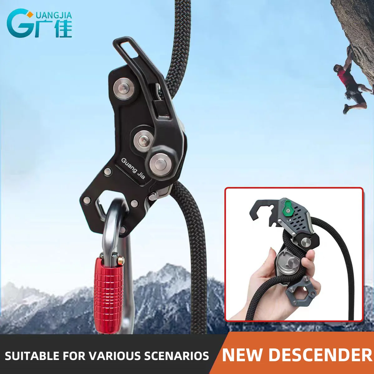 Pegue un descenso de control de pánico para operaciones al aire libre de gran altitud, protector de cuerda, para evitar caídas