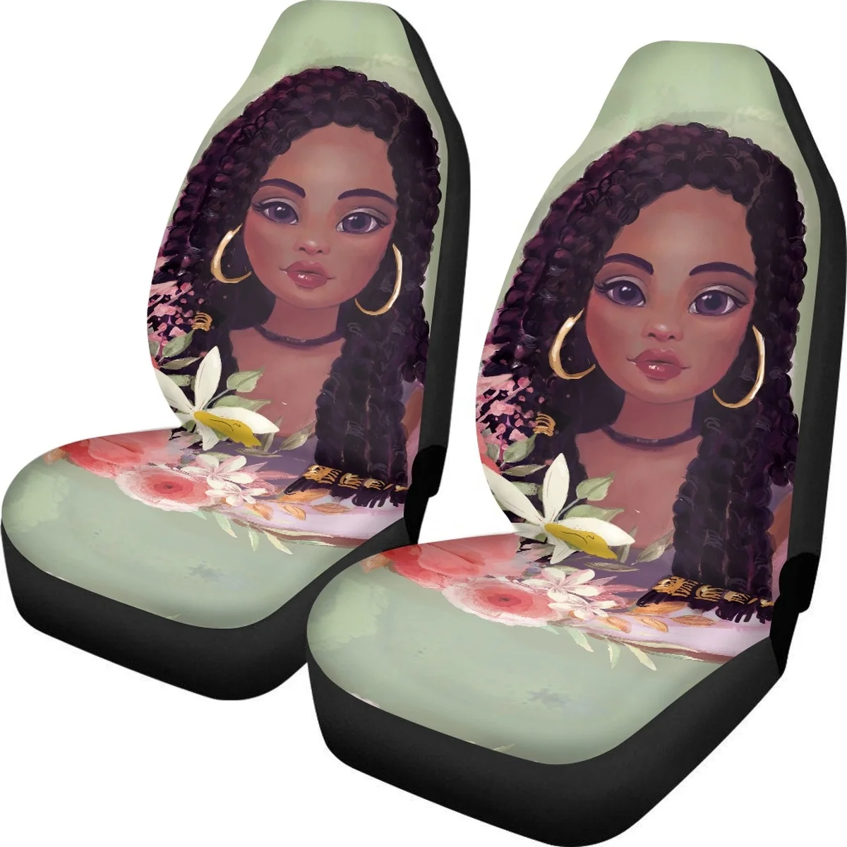 African Girl Vehicle Seat Protector Front Seat Covers Full Set Universal Automotive Interior Women Men Car Accessoies Voiture