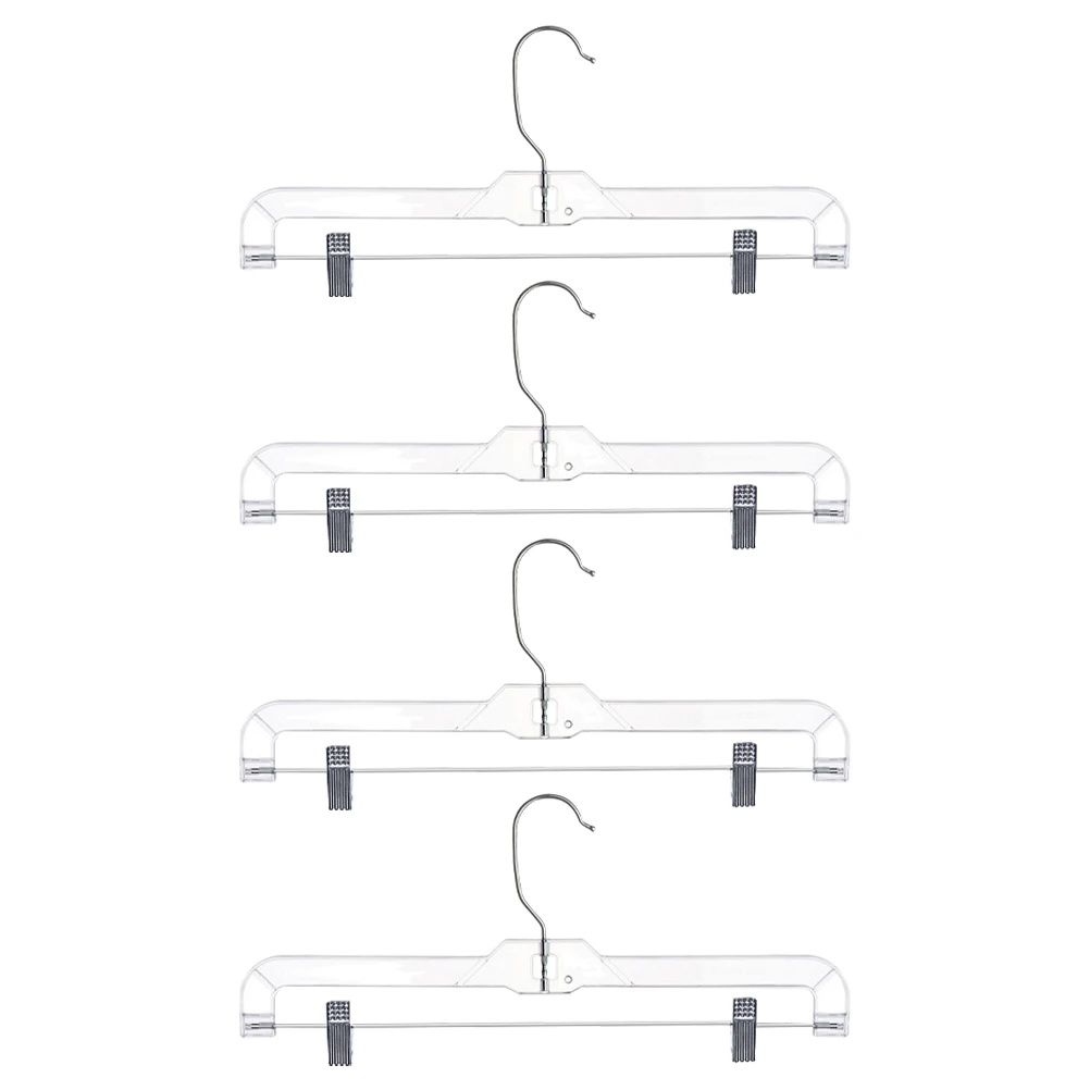 

4pcs Telescopic Pants Hangers Plastic Skirt Jean Clothes Folding Silver Clips Space Saving Drying Rack Home Shop Store