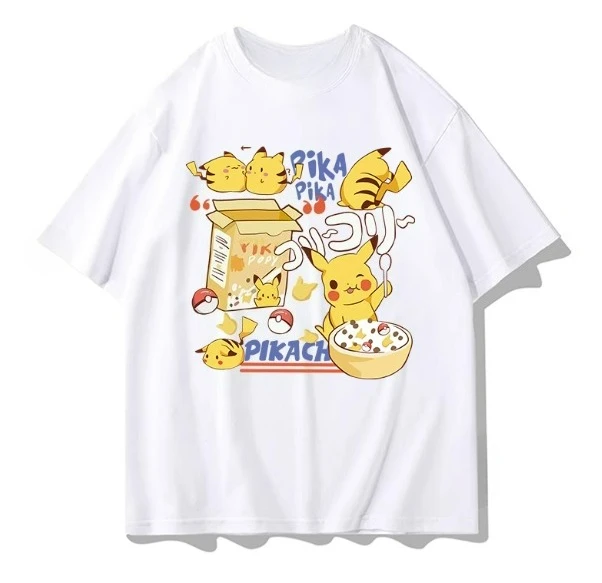

Новинка 2025, футболка с короткими рукавами и принтом Pok É Mon, детская футболка с короткими рукавами и рисунком Пикачу из чистого хлопка с половиной рукава