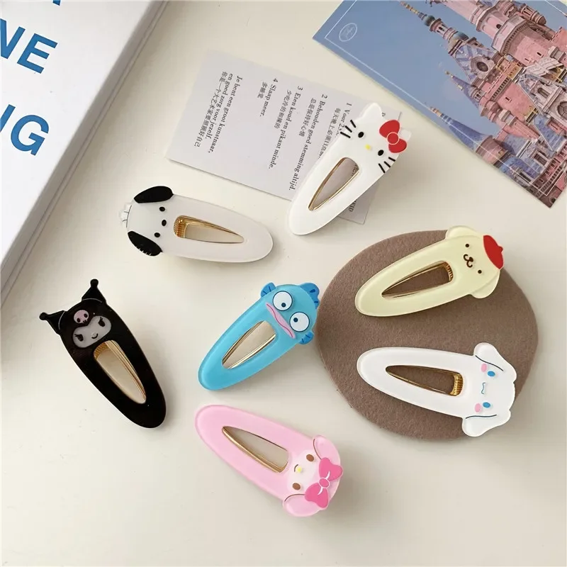 Sanrio Hairpin Pin Cartoon Hello Kitty Kuromi Girls Barrettes Bangs Clip Women Girls Hair Slid Clip Jewelry Gifts