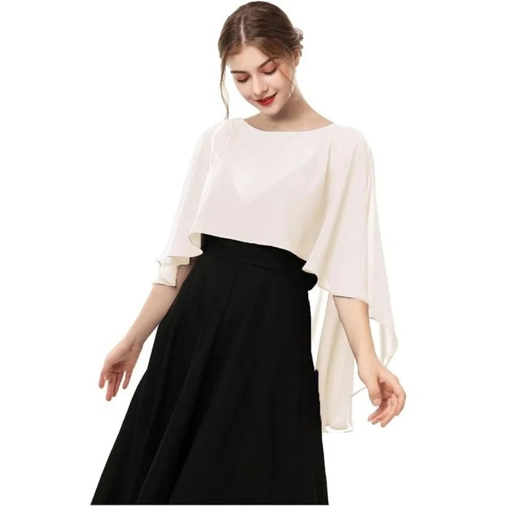 

Casual Solid Color Chiffon Shawl Sun Protection Thin Soft Wedding Shawl Hi-low Hem Breathable Summer Stoles