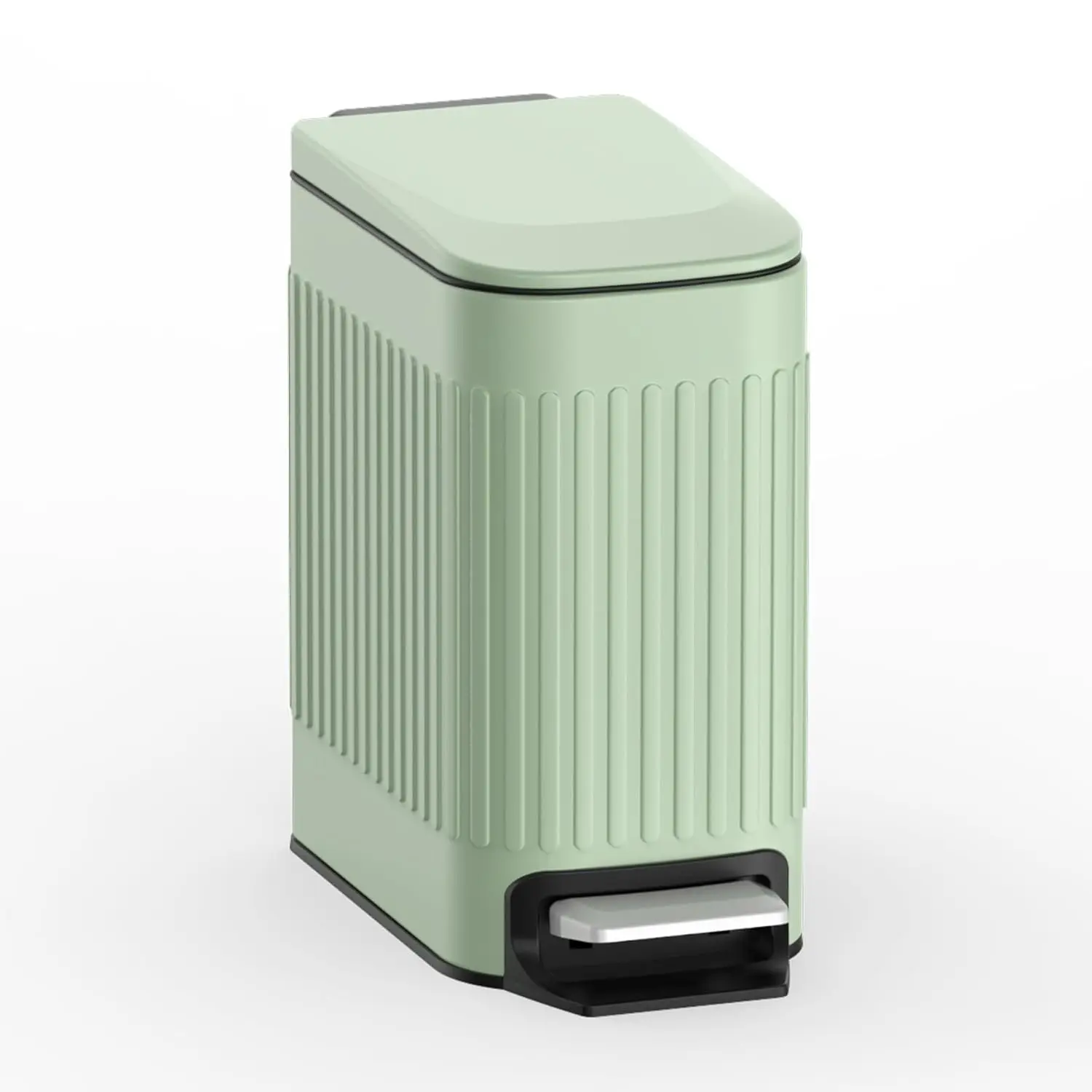 

Slim Stainless Steel Trash Can with Soft Close Lid, 6L Capacity, Step Pedal for Bathroom Office Bedroom