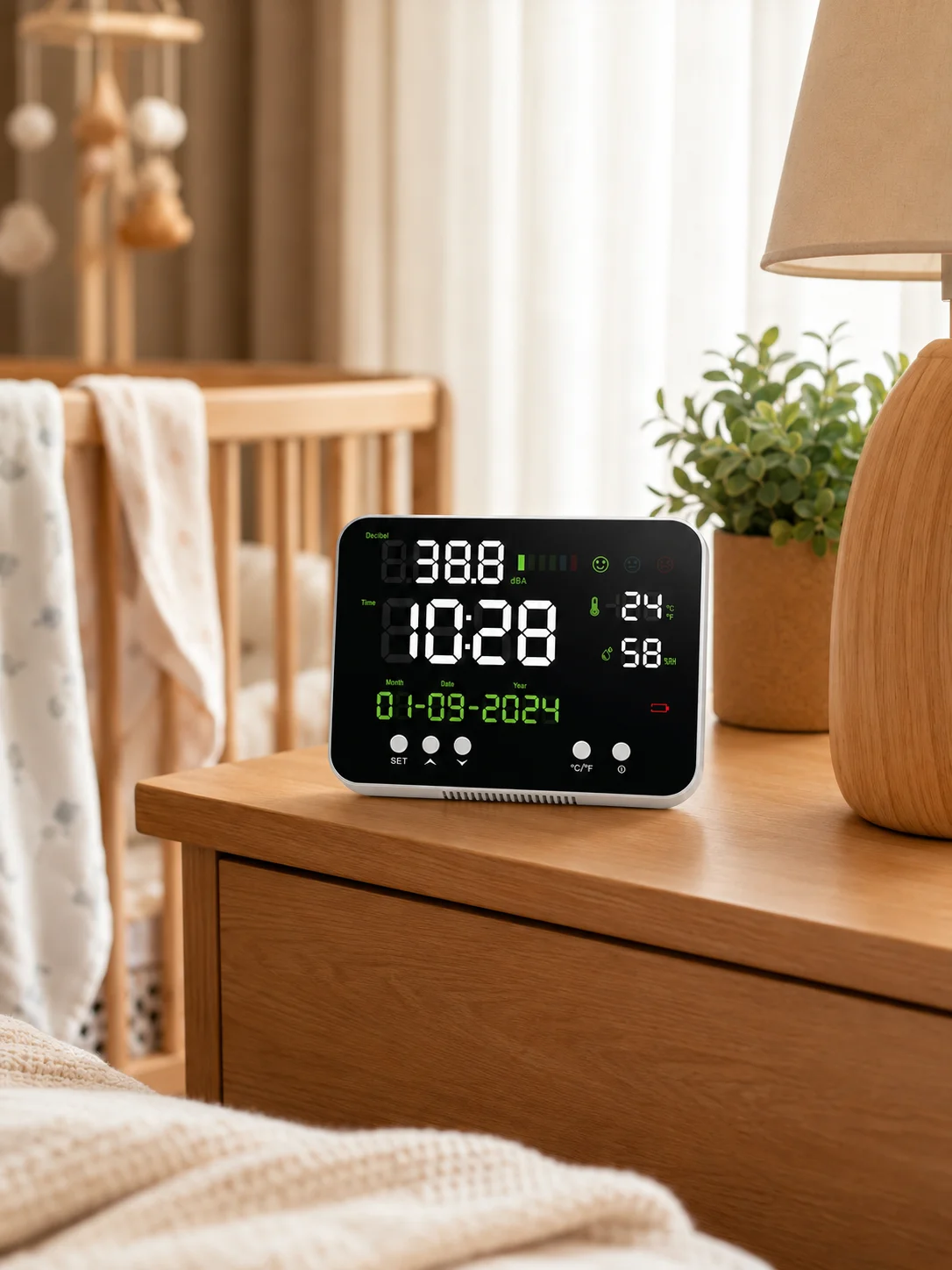 CO2 Monitor Temperature Humidity Meter with LED Display 0-5000ppm, 4000mAh Battery Wall Mount for Home Office Classroom