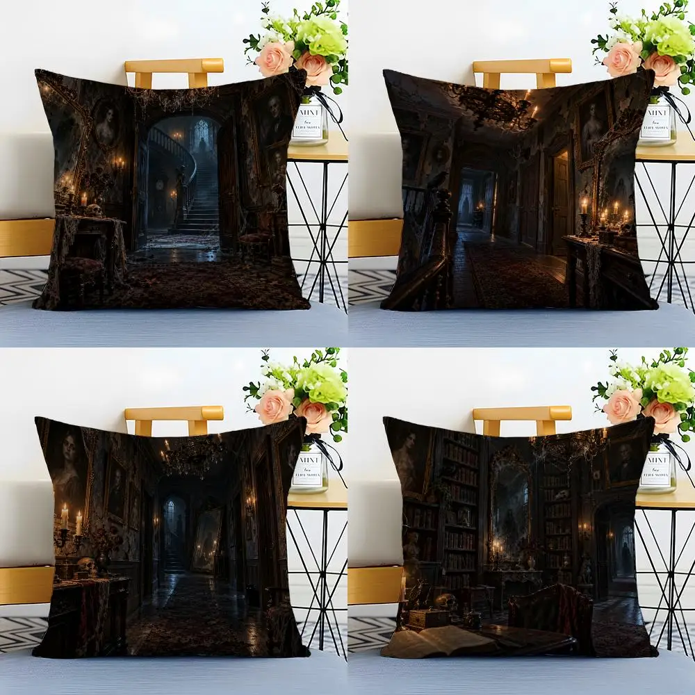 H-Halloween Inside the Haunted House Cushion Cover Linen Minimalist Soft  for Sofa Bed Home Room Decor