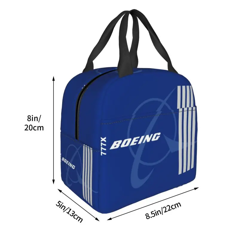 Boeing 777X Captain Stripes Insulated Lunch Bag for Aviation Aviator Flight Pilot Thermal Cooler Lunch Tote Kids School Children