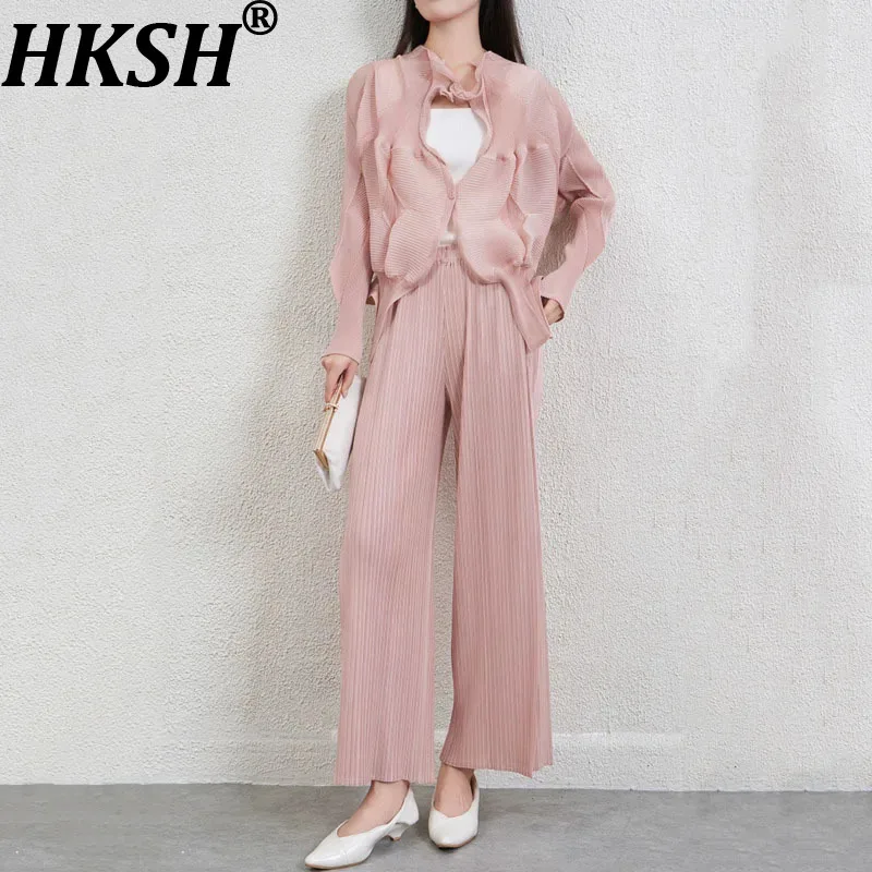 

Женский элегантный комплект HKSH: топ с плиссировкой и асимметричным дизайном в стиле High Street, шикарные повседневные брюки с широкими штанинами. Новинка Весна-Лето HK12028