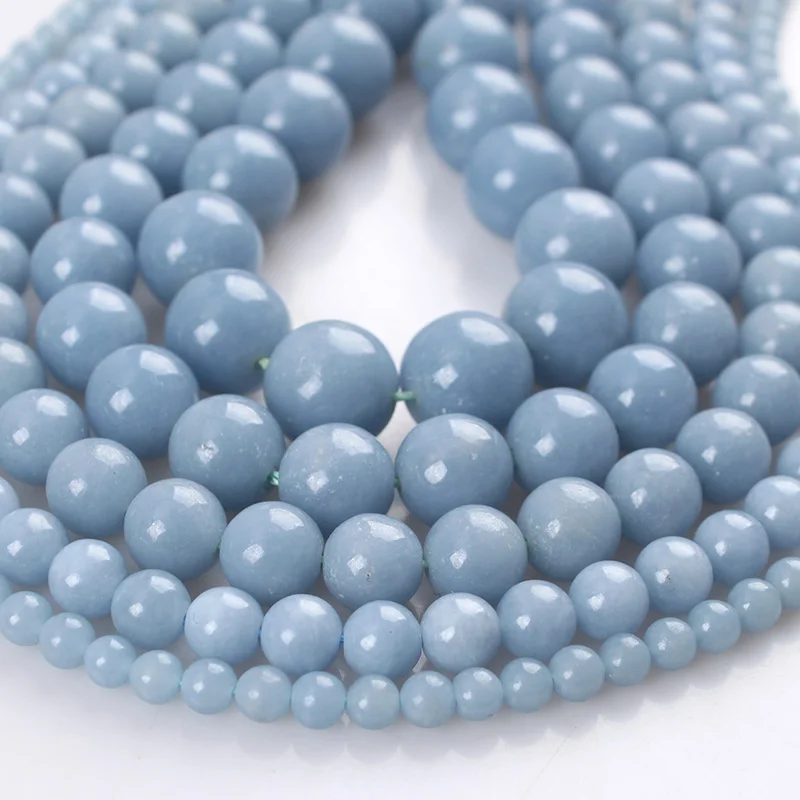 100% Natural Stone Blue Angelite Round Loose Beads Diy Bracelet Charms Handmade Accessories Jewelry Making