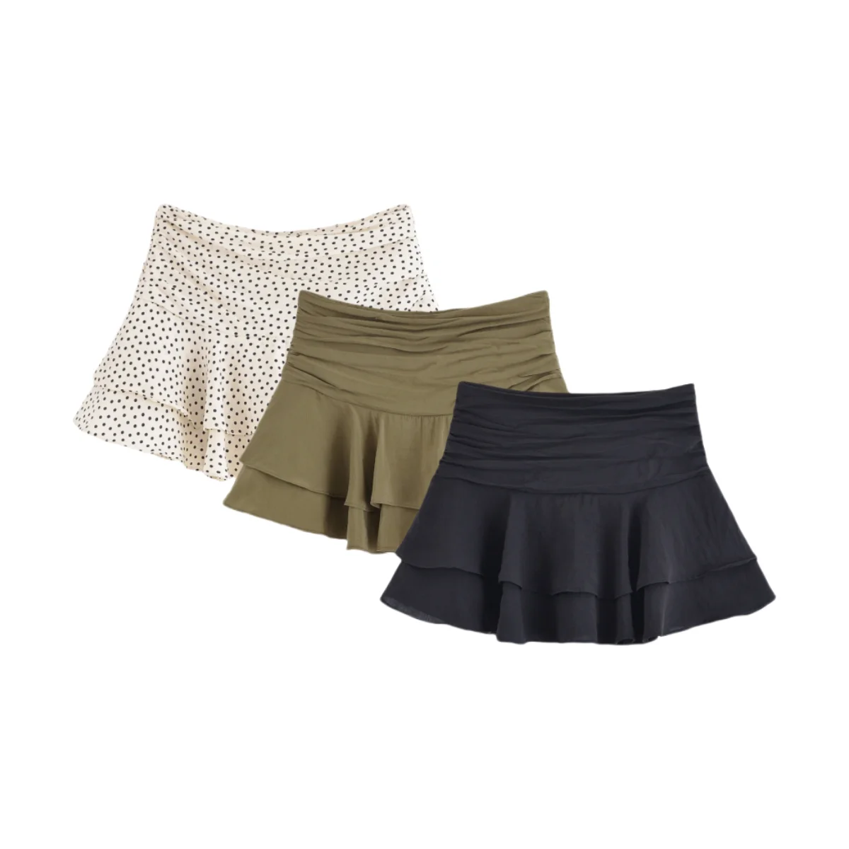

PB&ZA2025 new summer women's clothing casual fashion girl style versatile pleated layered decorative mid-waist short skirt