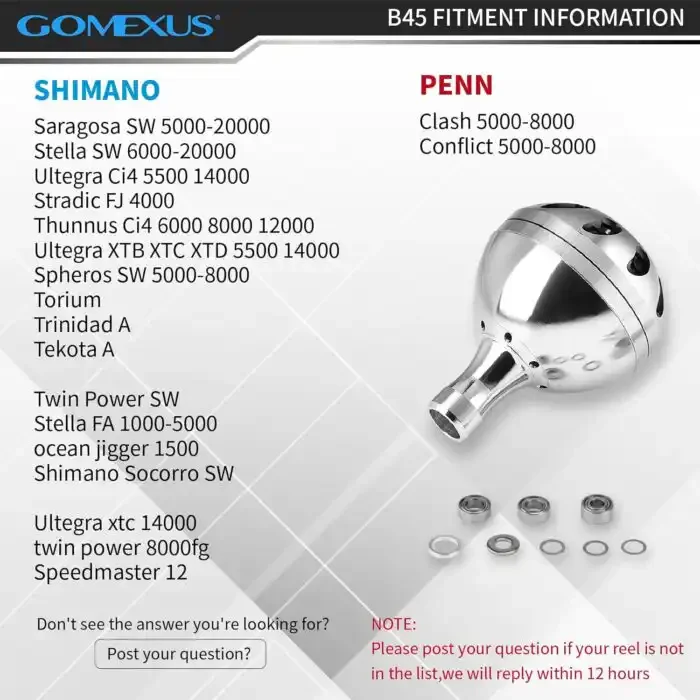 Gomexus Power Knob 45mm For Shimano Saragosa Stella SW Stradic FJ 4000 - 8000 Spinning Reel Handle Knob Type B