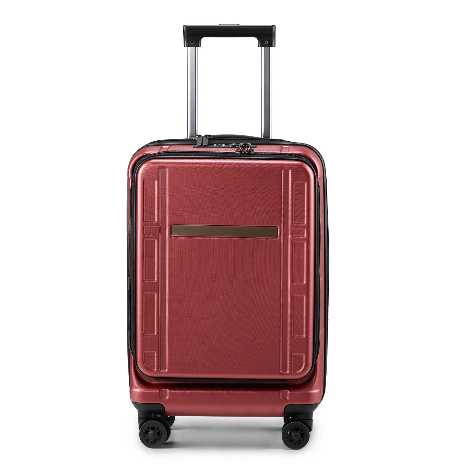 22 X 14 X 9 Airline Approved, ABS+PC 20 Inch Luggage with Front Compartment, Double Spinner Wheels, TSA Lock，Wine Red Color