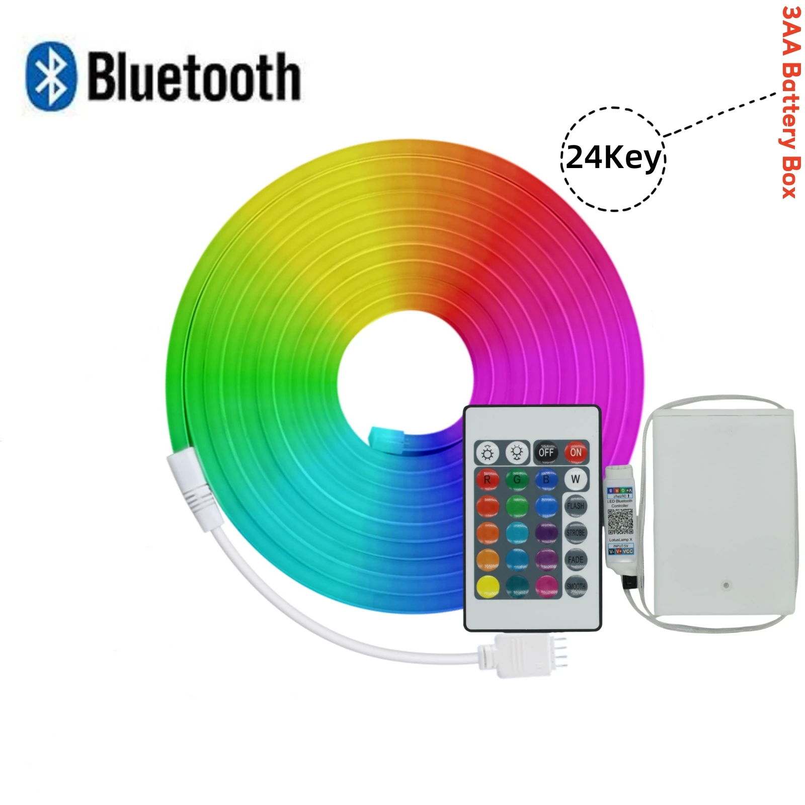 HEGEHE 5V RGB Neon Streifen Licht 1M 2M 3M 3AA Batterie Box Mit Bluetooth Fernbedienung wasserdichte Flexible Band Band Für Home Decor 8