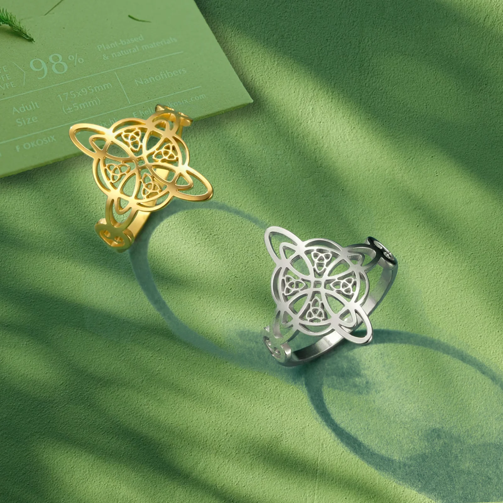 YILUOCD Witch Knot Stainless Stee Ring for Women Celtics Knot Triquetra Ring Witchcraft Protection Amulets Jewelry