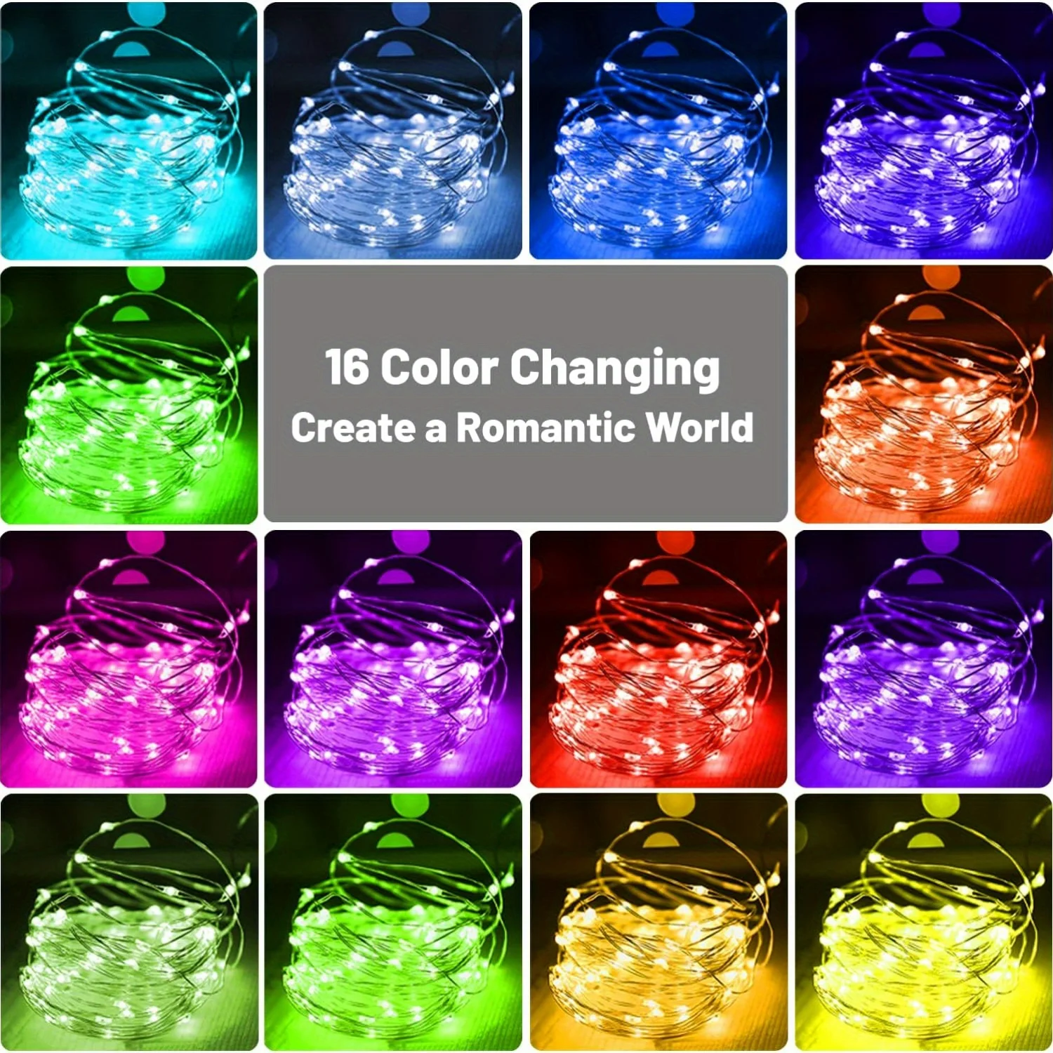 Battery Operated 16 Color Changing Fairy String Lights with Remote Control for Christmas Party Wedding Decorations