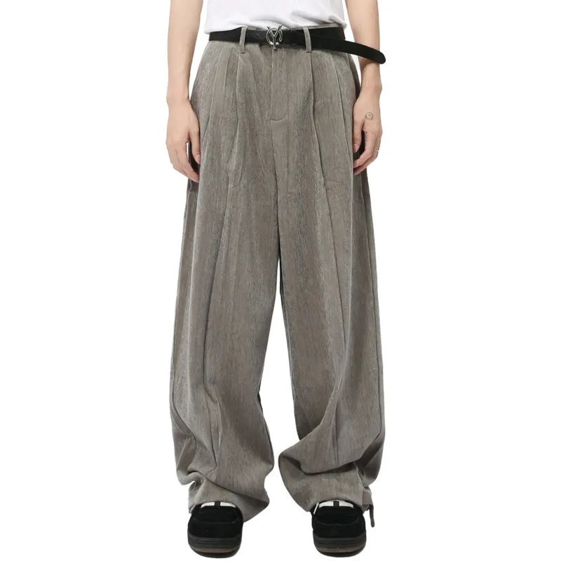 LEVIORTIN Korean Style Men's Suit Pants Business Casual Pleated Solid Color Droop Straight Wide Leg Male Trousers Autumn