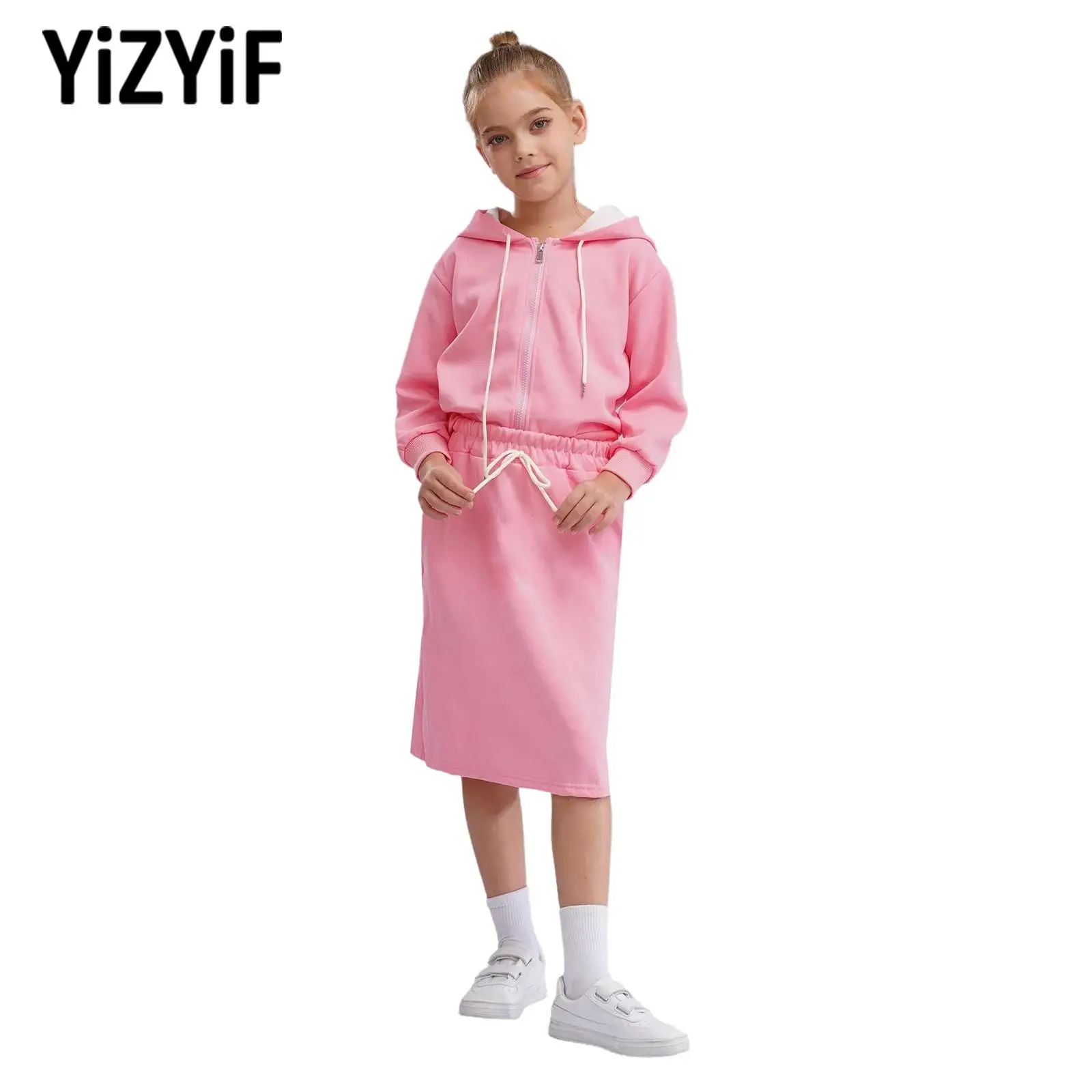 

Children's Sports Set Two-Piece Casual Sports Outfit Long Sleeve Zipper Hooded Jacket with Skirt School Family Party Daily Wear