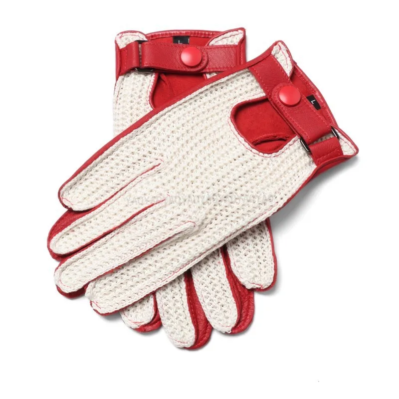 Men's High-Quality Real Leather Goat Skin Knitted Unlined Breathable Motorcycle Driving Gloves ST47